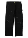 Kamiya Distressed Cotton Trousers In Black
