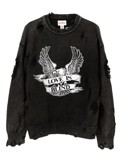 Kamiya Eagle Print Distressed Sweatshirt In Black