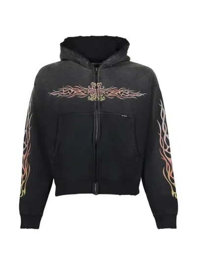 Kamiya Flame Kmy Zip-up Hoodie In Black