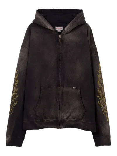 Kamiya Flame-print Zip-fastening Hoodie In Black