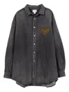 Kamiya Heart-embroidered Denim Shirt Jacket In Gray