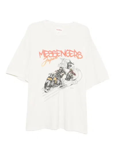 Kamiya Motorbike Messengers-print Distressed T-shirt In Neutral