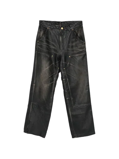 Kamiya Panelled Leather Trousers In Black