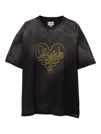 Kamiya Rope Heart-logo Cotton T-shirt In Black