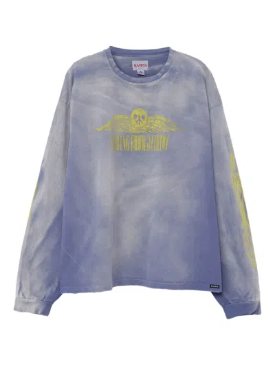 Kamiya Skull-print Flame-sleeve T-shirt In Purple