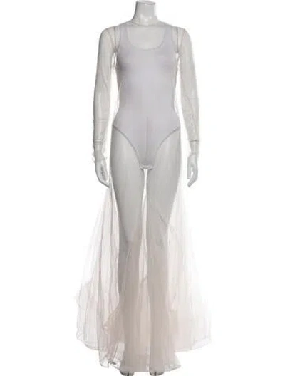 Pre-owned Kamperett Crew Neck Long Dress In White