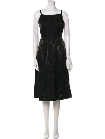 Pre-owned Kamperett Linen Midi Length Dress In Black