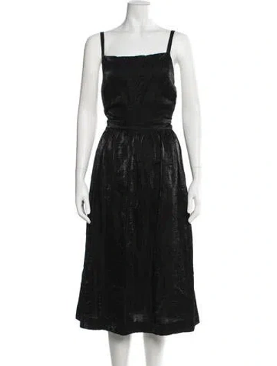 Pre-owned Kamperett Linen Midi Length Dress In Black