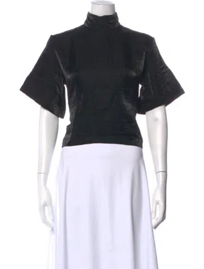 Pre-owned Kamperett Linen Mock Neck Top In Black