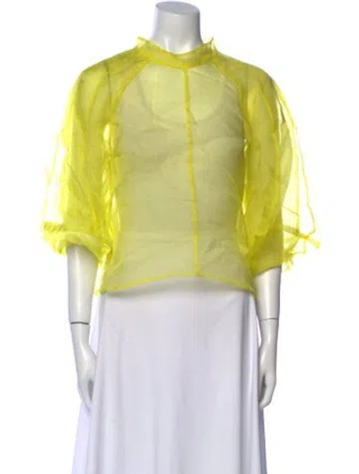 Pre-owned Kamperett Silk Mock Neck Crop Top In Yellow