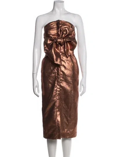 Pre-owned Kamperett Strapless Midi Length Dress In Metallic/orange