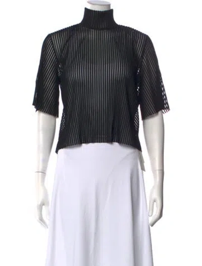 Pre-owned Kamperett Striped Mock Neck Top In Black