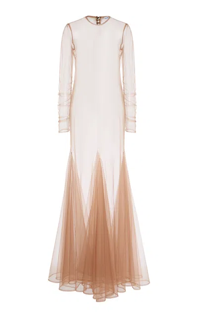 Kamperett Violette Tulle Maxi Sheath Dress In Taupe