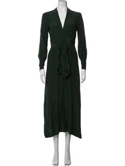 Pre-owned Kamperett V-neck Midi Length Dress In Green