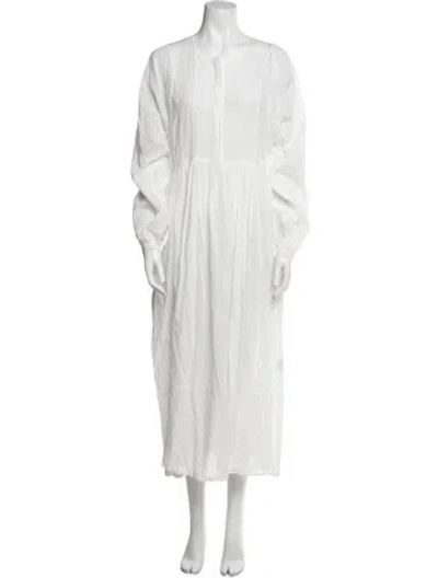 Pre-owned Kamperett V-neck Midi Length Dress In White
