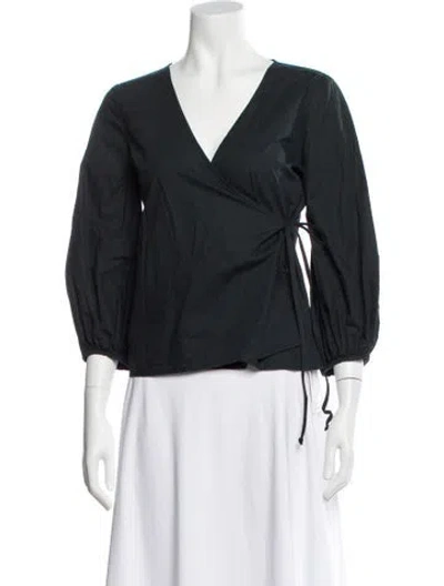 Pre-owned Kamperett V-neck Three-quarter Sleeve Blouse In Gray