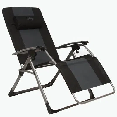 Kamp-rite Outdoor Folding Reclining Zero Gravity Chair W/ Headrest Pillow In Black