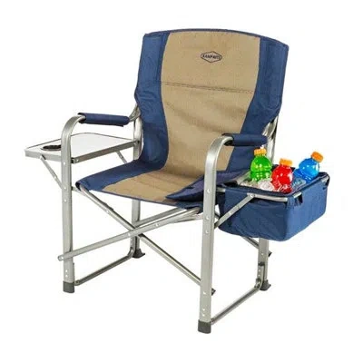 Kamp-rite Portable Director's Chair W/cooler, Cup Holder, & Side Table In Navy,tan