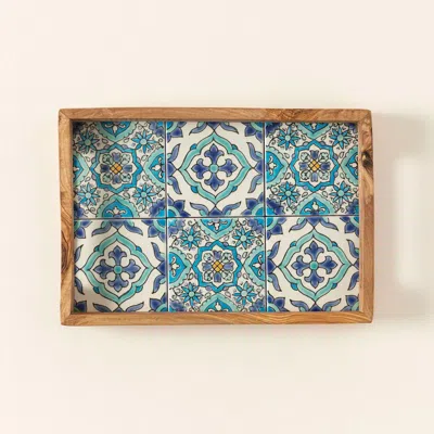 Kamsah Sea And Sky Tunisian Tile Serving Tray In Multi