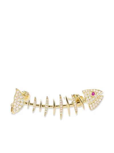 Kamushki 18k Yellow Gold Wishbone Diamond And Sapphire Ear Cuff