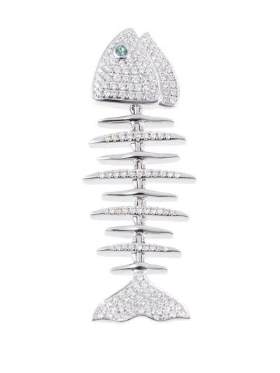 KAMUSHKI 18KT WHITE GOLD FISH DIAMOND AND SAPPHIRE PENDANT