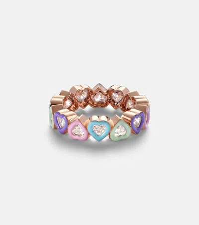 Kamyen 18kt Rose Gold Ring With Diamonds And Enamel In Multi