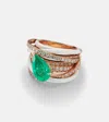 Kamyen 18kt Rose Gold Ring With Emerald And Diamonds In Gold