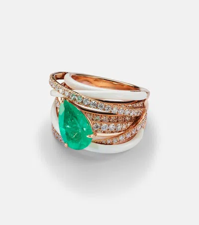 Kamyen 18kt Rose Gold Ring With Emerald And Diamonds