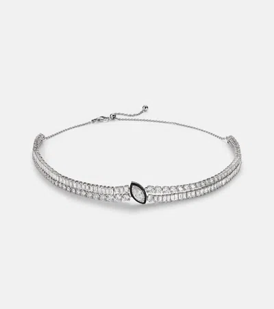 Kamyen 18kt White Gold And Enamel Choker With Diamonds In Silver