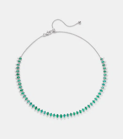 Kamyen 18kt White Gold And Enamel Choker With Emeralds In Silver