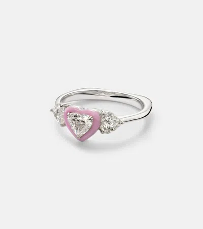 Kamyen 18kt White Gold And Enamel Ring With Diamonds