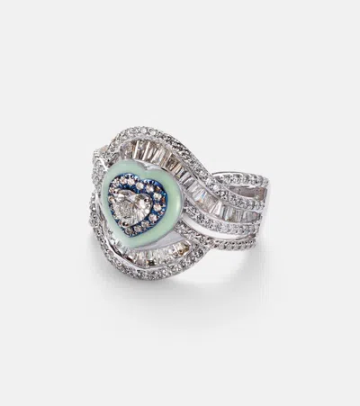 Kamyen 18kt White Gold And Titanium Pinky Ring With Diamonds