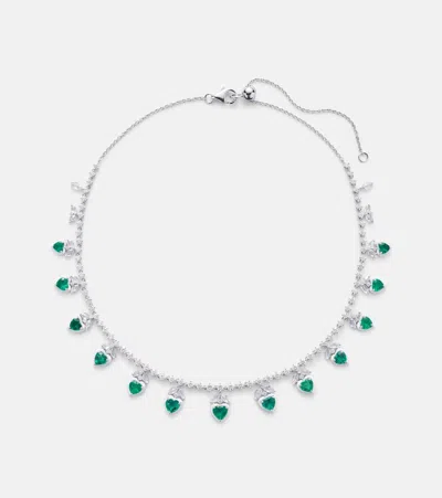 Kamyen 18kt White Gold Choker With Emeralds And Diamonds In Metallic