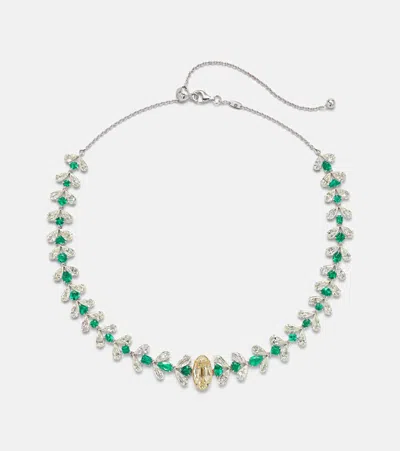 Kamyen 18kt White Gold Necklace With Emeralds In Metallic