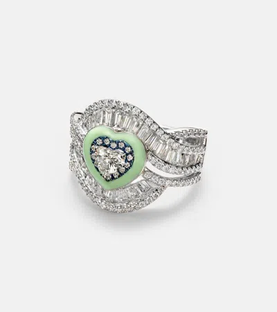 Kamyen 18kt White Gold Ring With Diamonds In Silver
