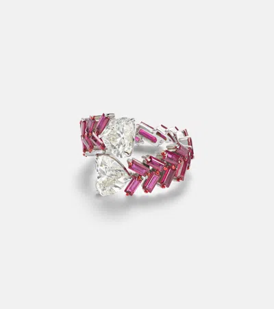 Kamyen 18kt White Gold Ring With Rubies And Diamonds In Pink
