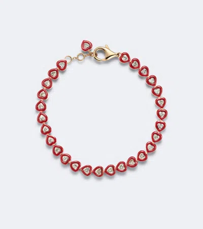 Kamyen Candy Crush 18kt Rose Gold And Enamel Bracelet With Diamonds In Red