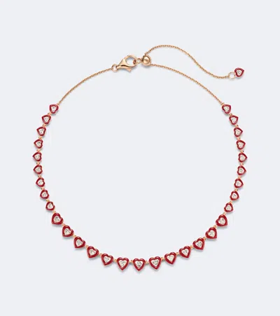 Kamyen Candy Crush 18kt Rose Gold And Enamel Necklace With Diamonds In Red