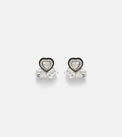 Kamyen Cluster Heart 18kt White Gold Earrings With Diamonds In Silver