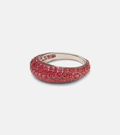 Kamyen Disco 18kt White Gold Ring With Ruby And Diamonds In Silver