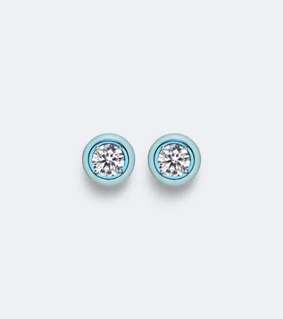 Kamyen Dottie 18kt White Gold And Enamel Earrings With Diamonds In Blue