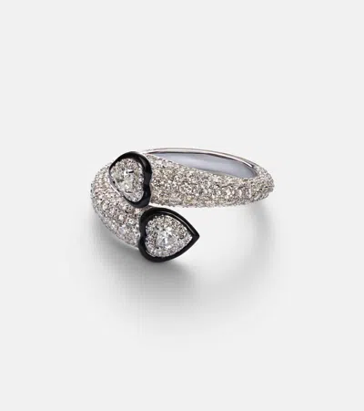 Kamyen Ring Double Crush Aus 18kt Weissgold Mit Emaille Und Diamanten In Silver