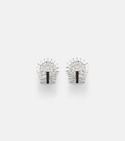 Kamyen Eyelash 18kt White Gold Earrings With Diamonds In Silver