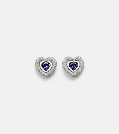 Kamyen Heart 18kt White Gold Earrings With Tanzanite And Diamonds In Silver