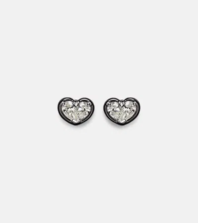 Kamyen Heartbeats 18kt White Gold And Enamel Earrings With Diamonds In Silver