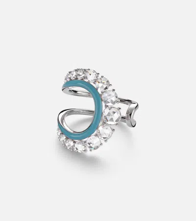 Kamyen Moonlight 18kt White Gold Ring With Diamonds And Enamel In Silver