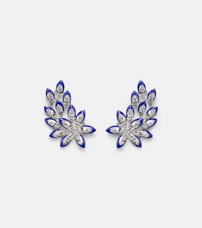 Kamyen Petal 18kt White Gold Earrings With Diamonds In Blue