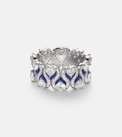 Kamyen Roman Heart 18kt White Gold And Enamel Ring With Diamonds In Silver