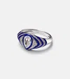 Kamyen Striped Pear 18kt White Gold And Enamel Pinky Ring With Diamonds In Silver