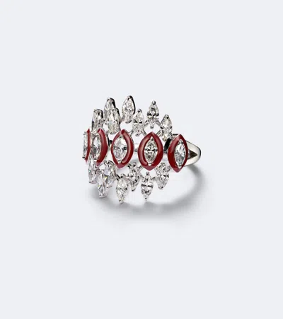 Kamyen Tiara 18kt White Gold And Enamel Pinky Ring With Diamonds In Metallic